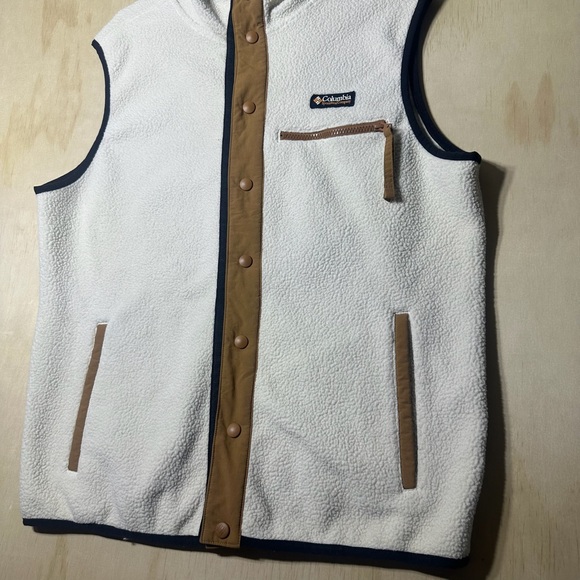 Columbia Vest Men's M Chalk Colorblock Helvetia II Sherpa Fleece Snap Retro - Picture 5 of 10